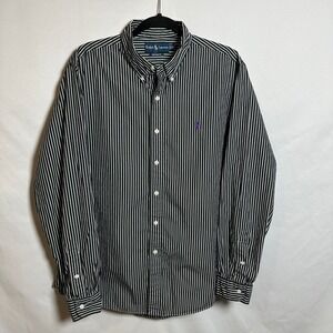 Ralph Lauren Shirt Mens XL White Black Striped Custom Fit Purple Pony